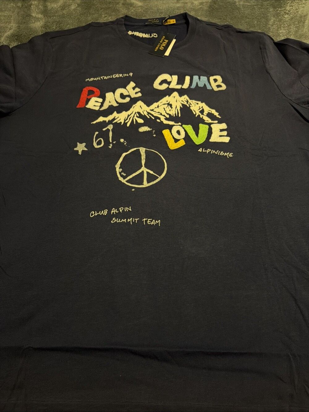2XB POLO RALPH LAUREN Mens Big&Tall Navy “PEACE CLIMB LOVE” Graphic T-Shirt - Picture 14 of 16